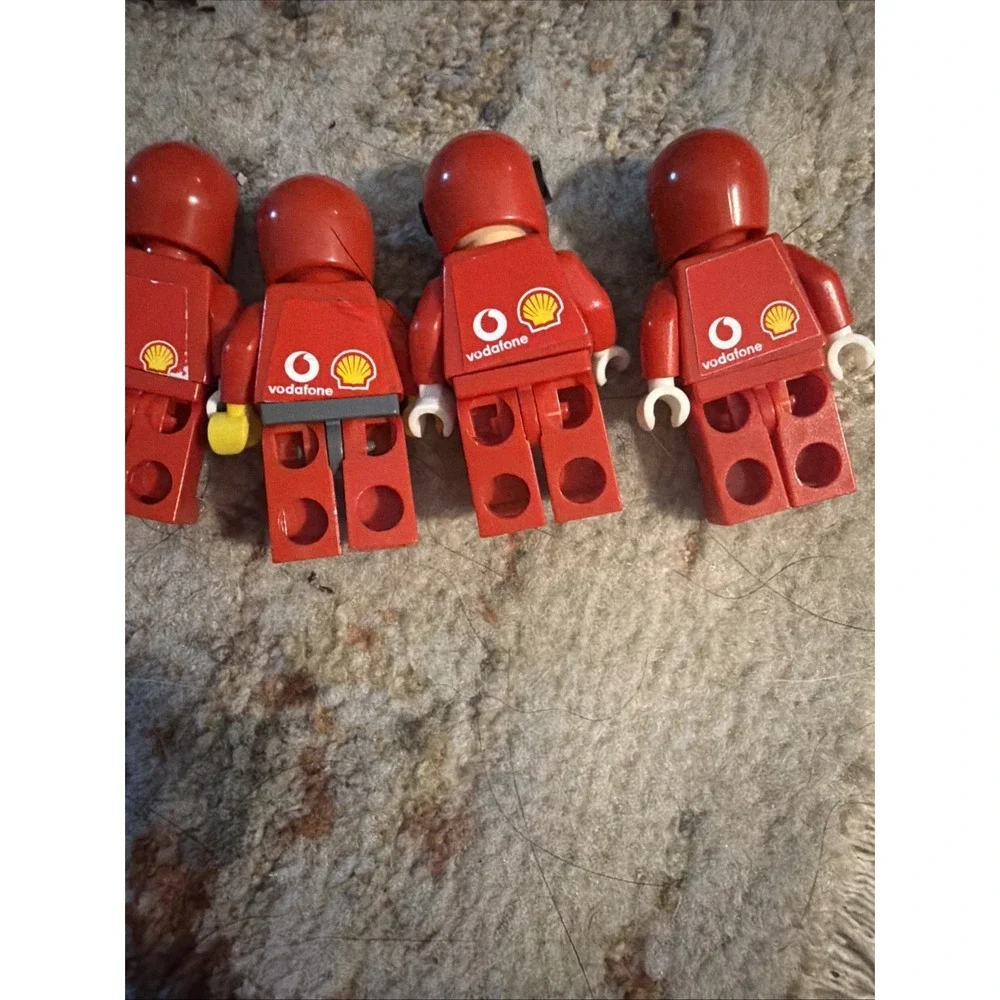 Lego Ferrari Mini Figures 4 Pit Crew With Shell & Vodafone Logos  U